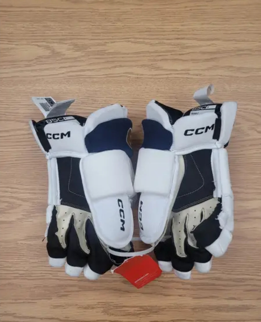 CCM 85C Gloves Pro Stock White/Navy Blue/Gold (New)