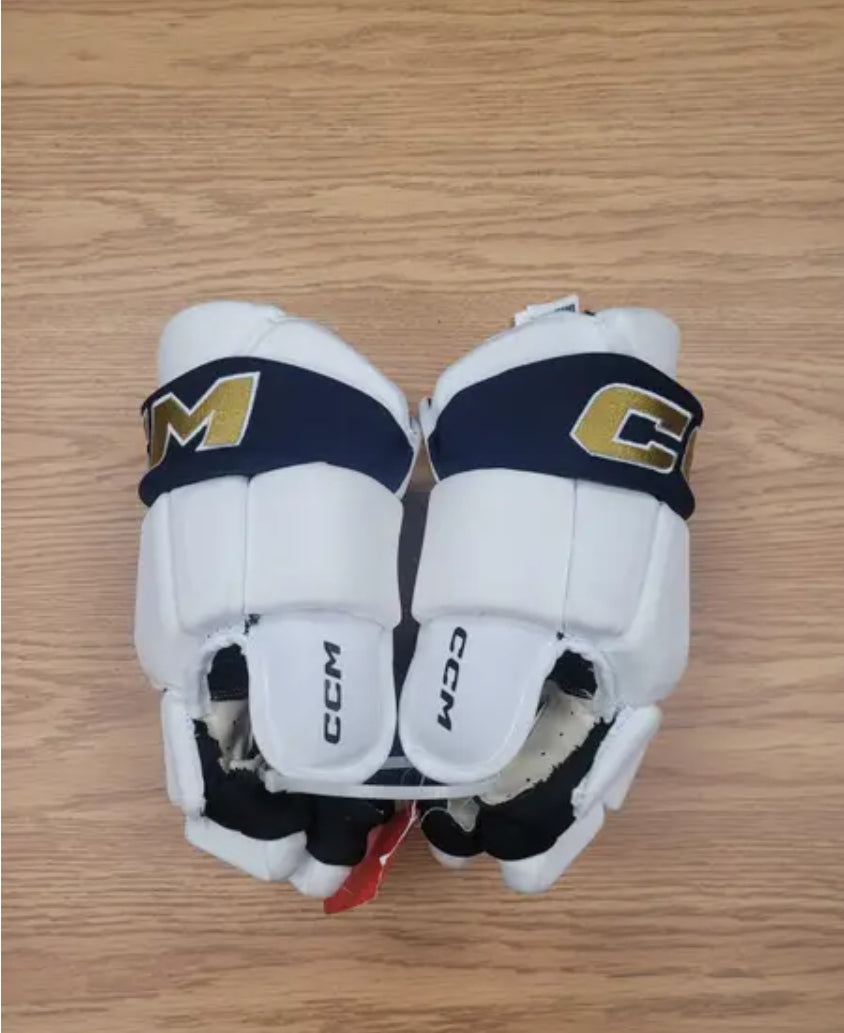 CCM 85C Gloves Pro Stock White/Navy Blue/Gold (New)